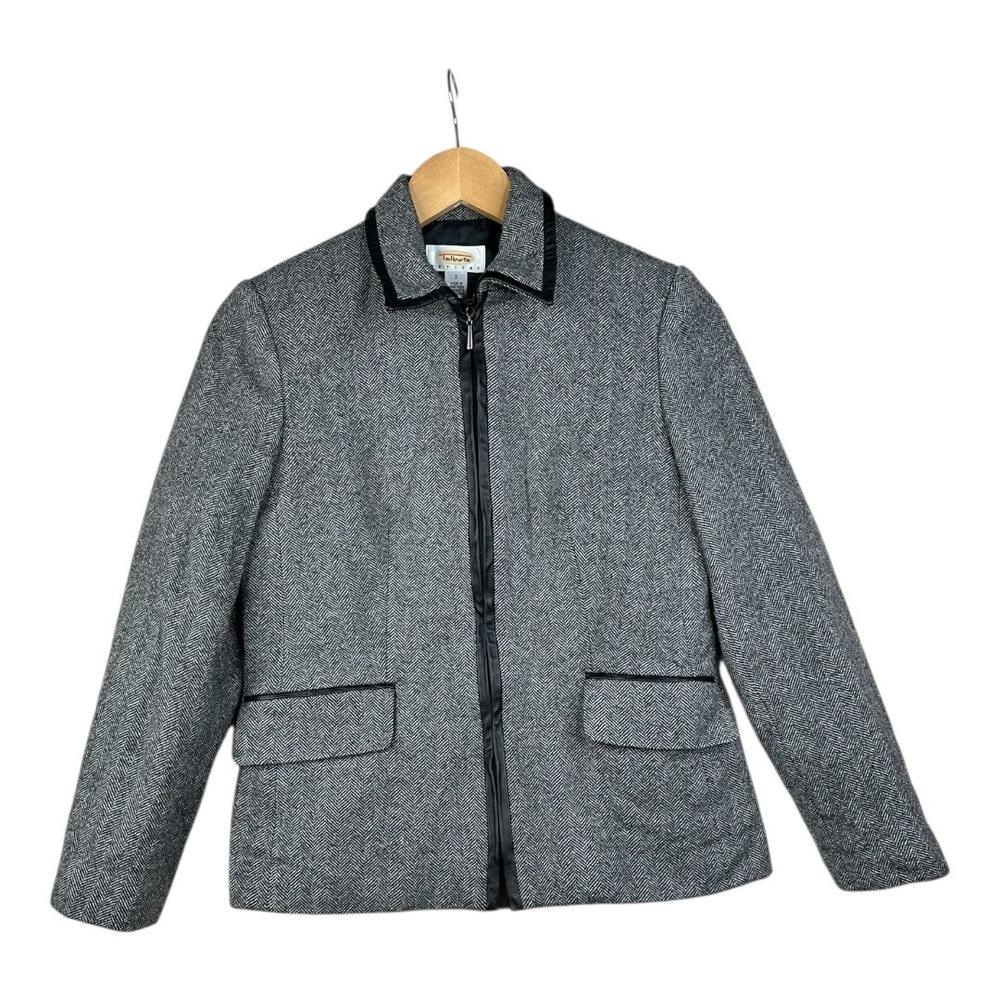 Talbots Petites Full‎ Zip Wool Jacket size 2 Gray